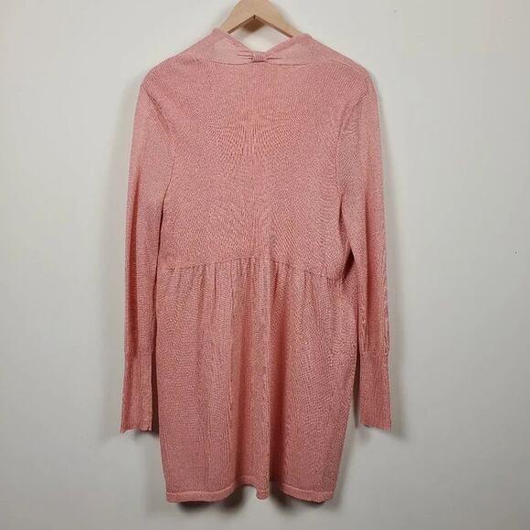 Chicos Open Front Cardigan Peach Metallic Women Size L Long Sleeve Lightweight - Picture 4 of 7